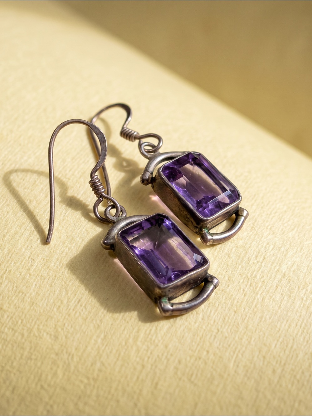 Sterling Silver Drop Earrings with Purple Amethyst-Cut Stones